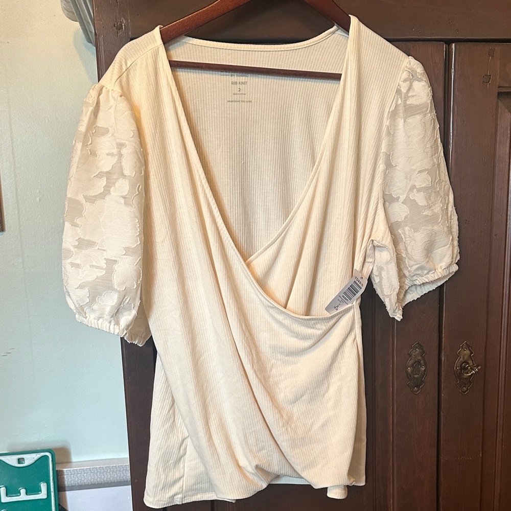 Torrid Cream Textured Sleeve Blouse
